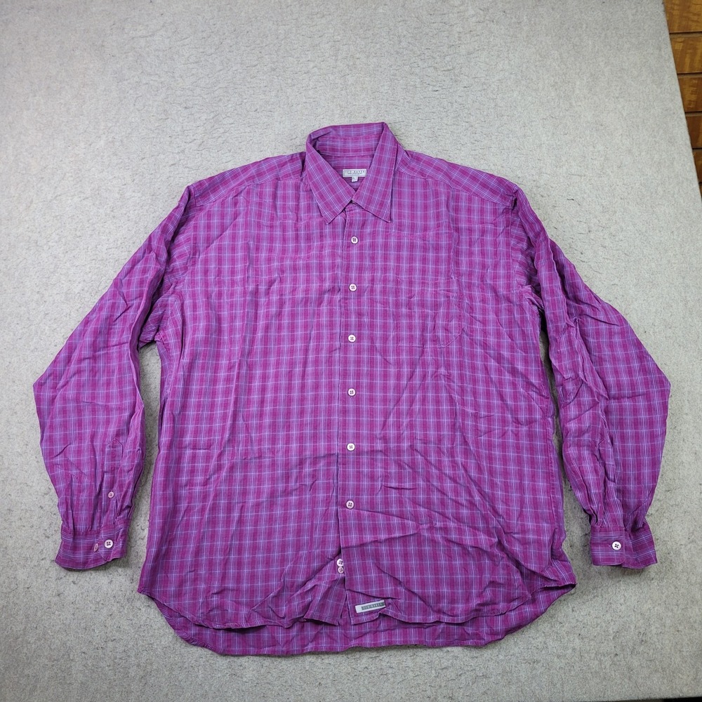 Ted Baker Dress Shirt Mens 4 Purple Plaid Long Sleeve Button Up Preppy